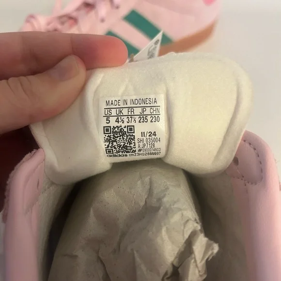 Adidas Gazelle Pink Suede Sneakers with Green Stripes - Picture 6 of 6